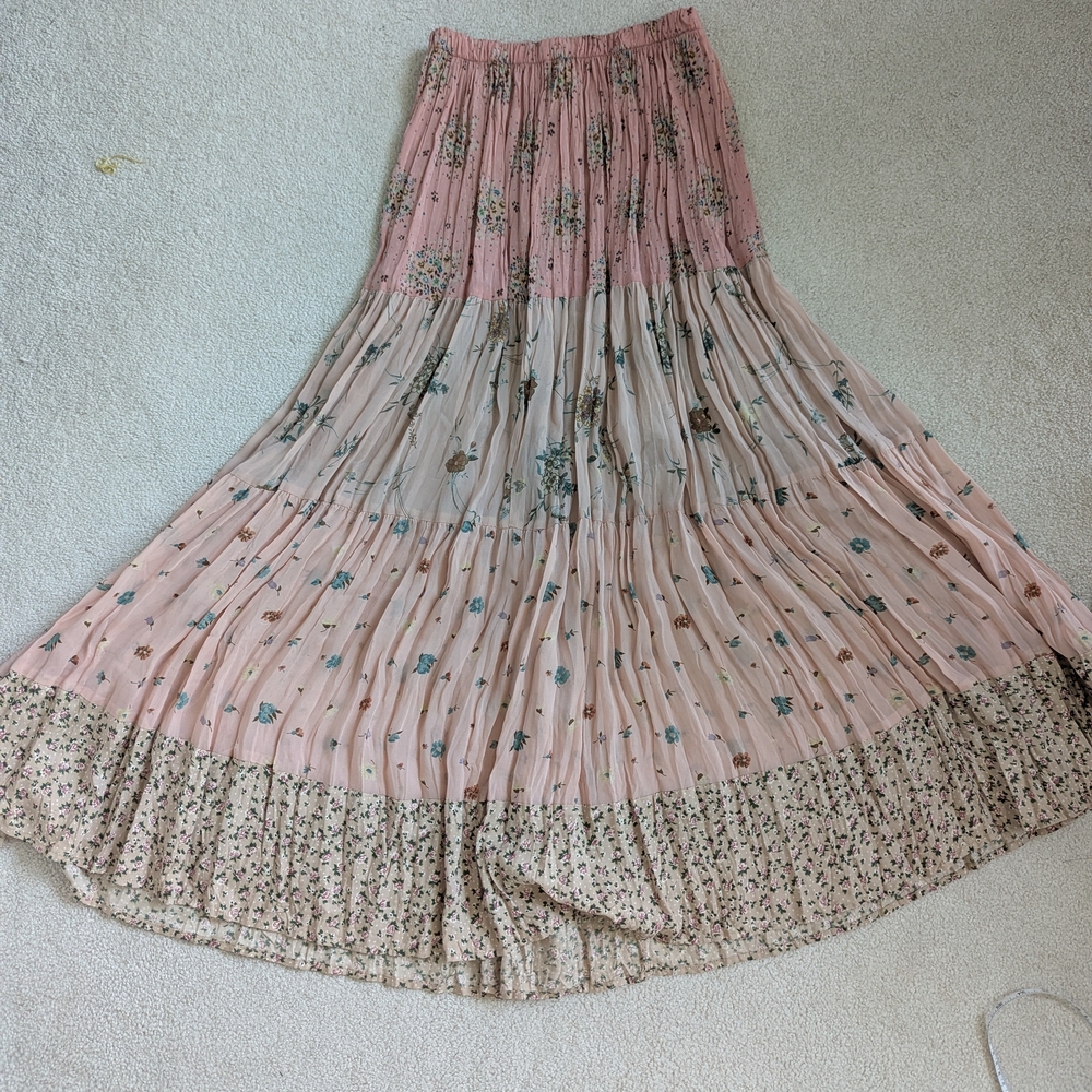 Elegant Whimsigoth Fairy Floral Romantic Maxi Skirt And Sheer Jacket in Pink